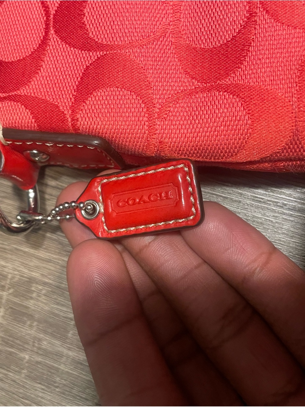 Coach Signature Jacquard Shoulder Bag in Coral Red